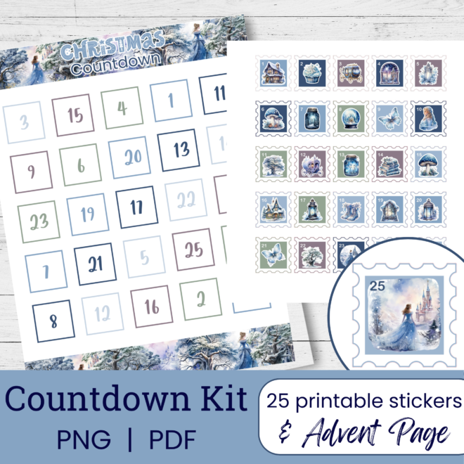 Printable Enchanted Winter Countdown Stickers | Advent DIY Kit