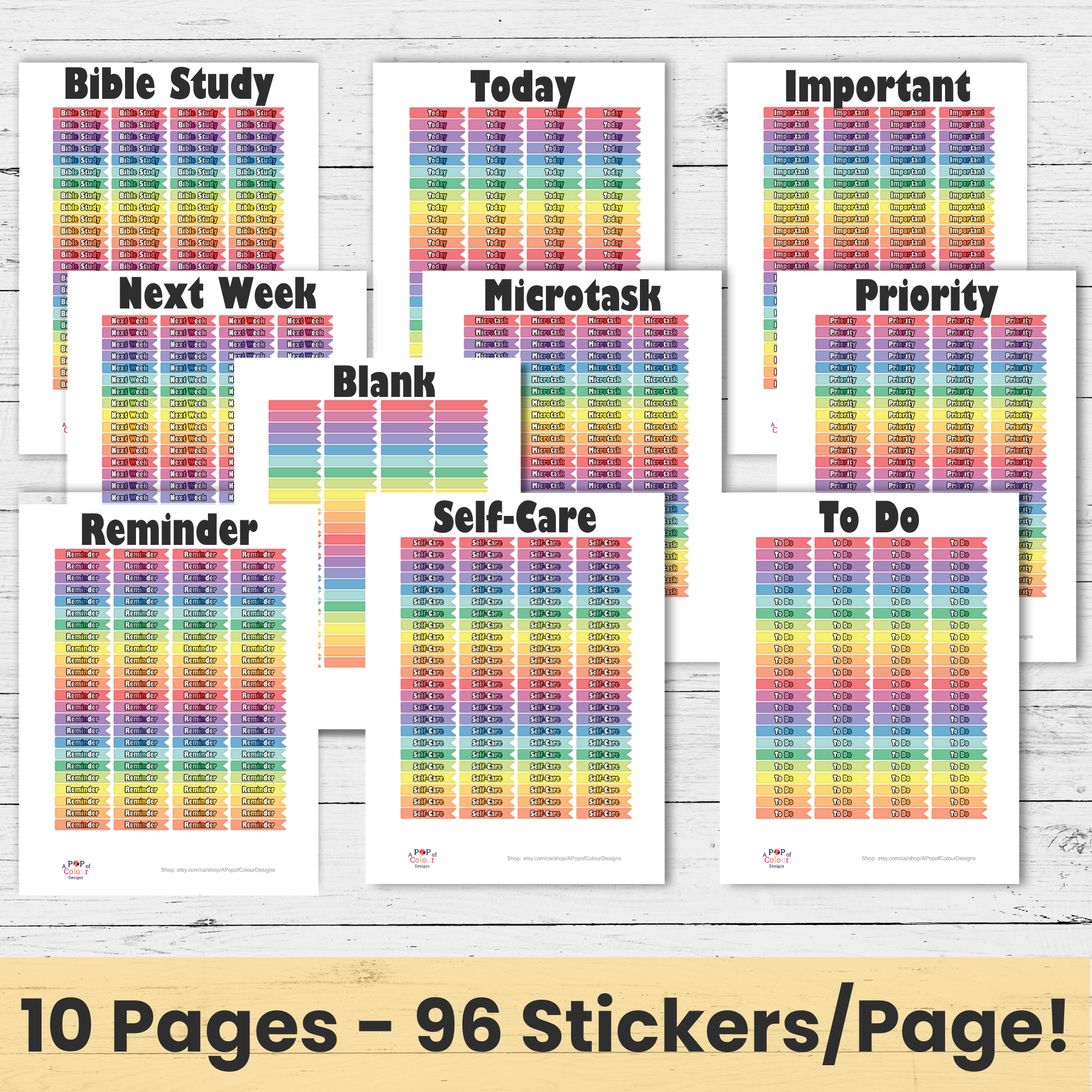 Rainbow Planner Stickers: Functional Header Labels (PDF, PNG, Cut Files) - Image 4