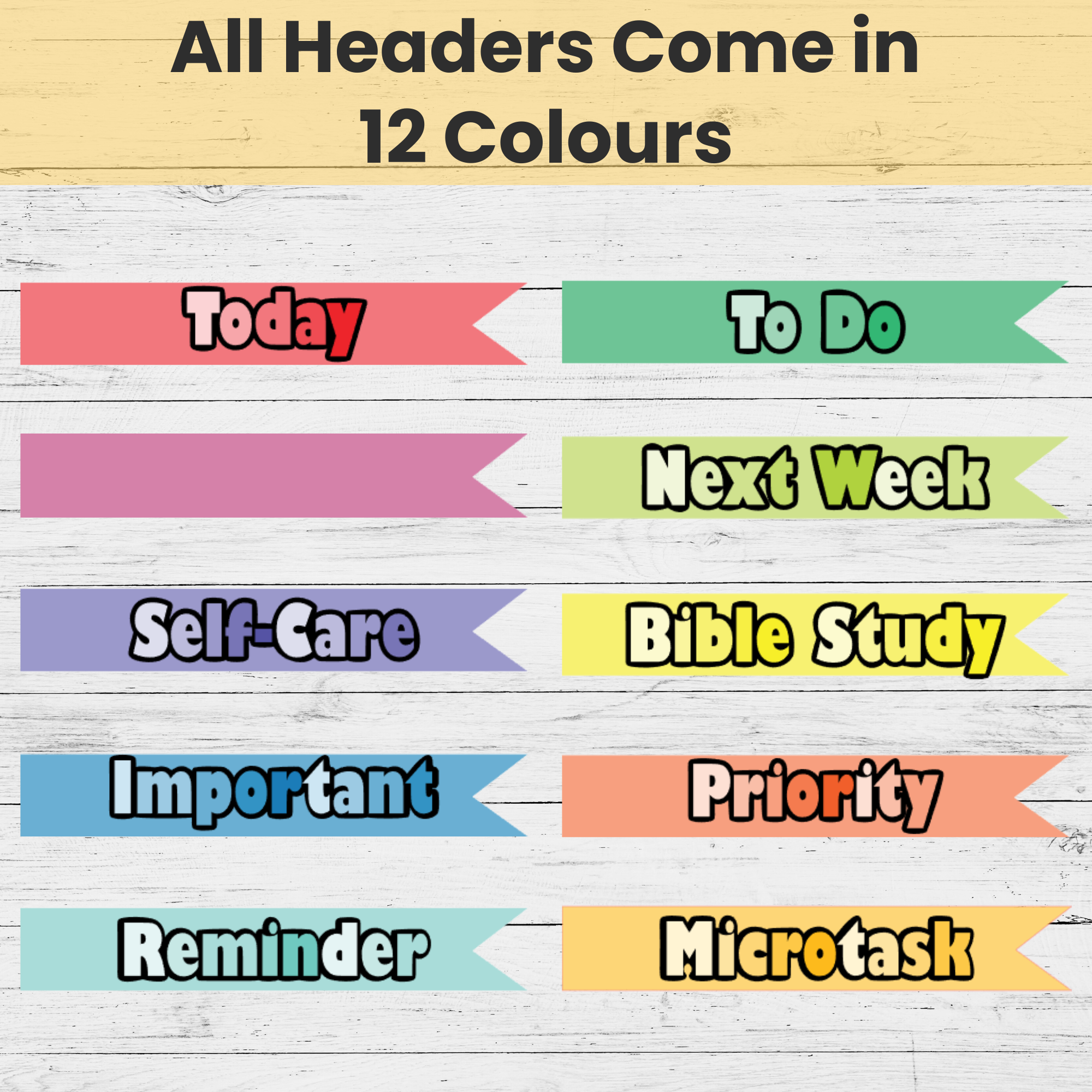 Rainbow Planner Stickers: Functional Header Labels (PDF, PNG, Cut Files) - Image 2