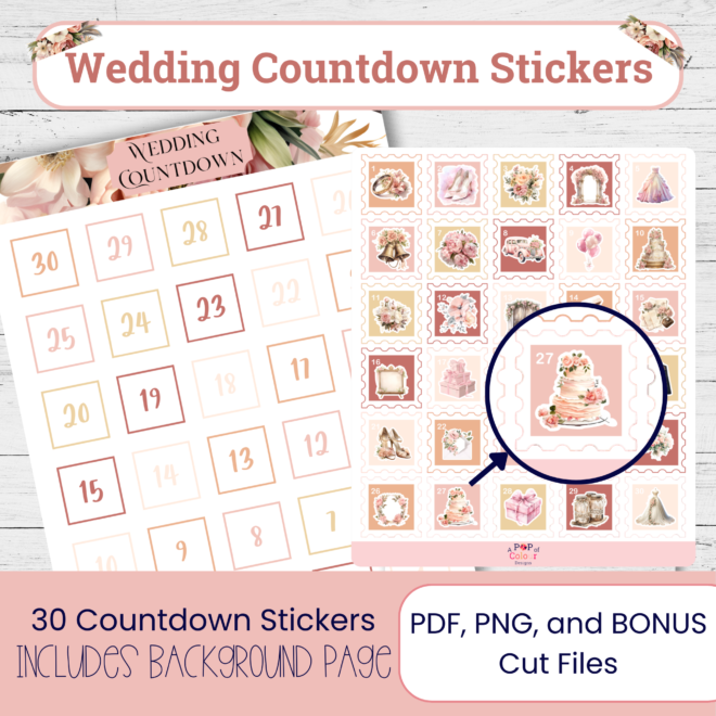 Wedding Countdown Calendar and Stickers| Classic Wedding | Printable Stickers | Advent Calendar | Bridal Shower Gift for Her