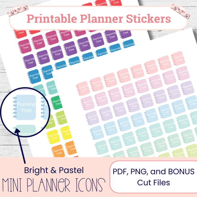 Rainbow Mini Planner Stickers: Bright & Pastel Icons (PDF, PNG)