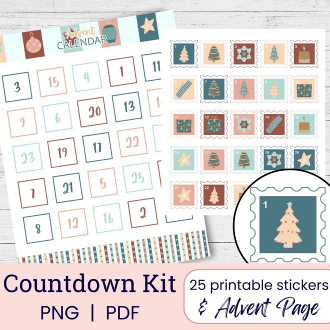 Boho Christmas Countdown Stickers | December 1 Christmas Gift | Print and Cut
