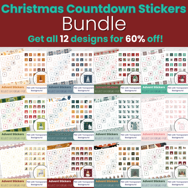 Printable Christmas Countdown Stickers Bundle - Advent Calendar 2026
