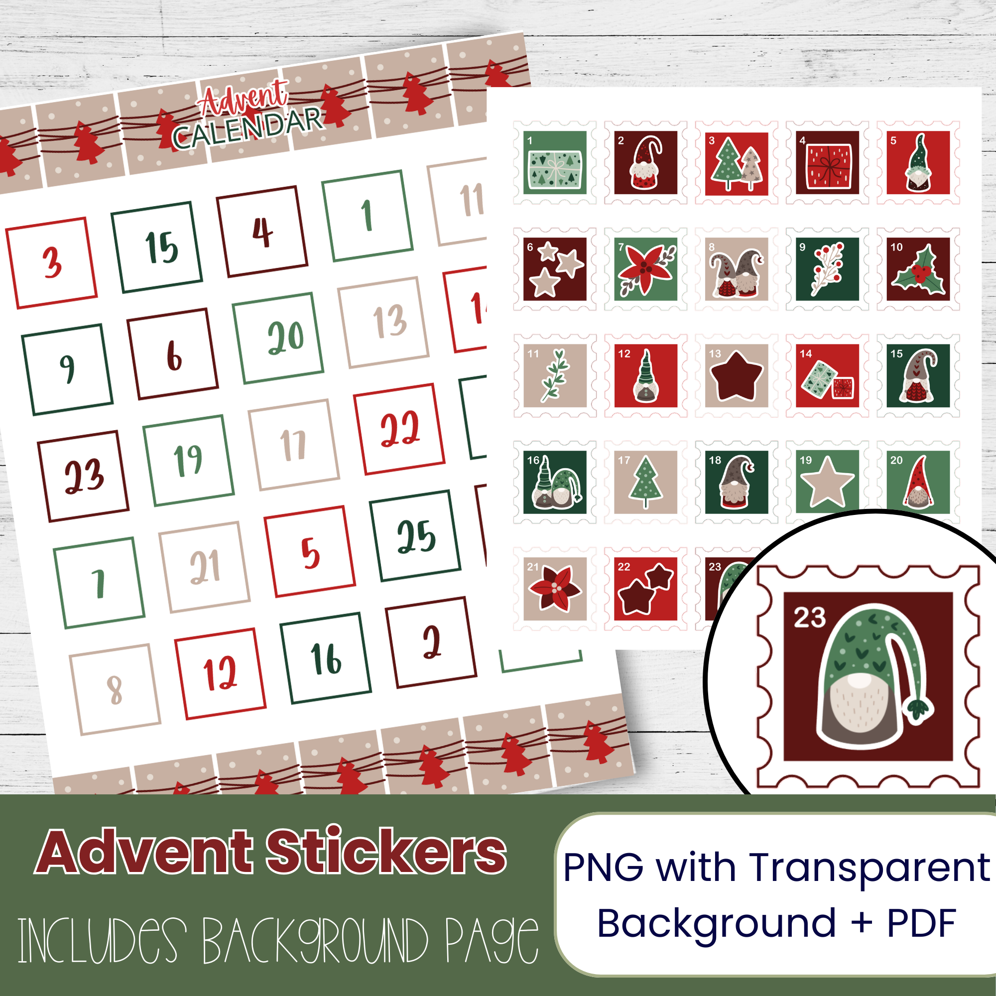 Christmas Gnome Advent Calendar 2026 – Printable Holiday Countdown Stickers for Christmas Planners