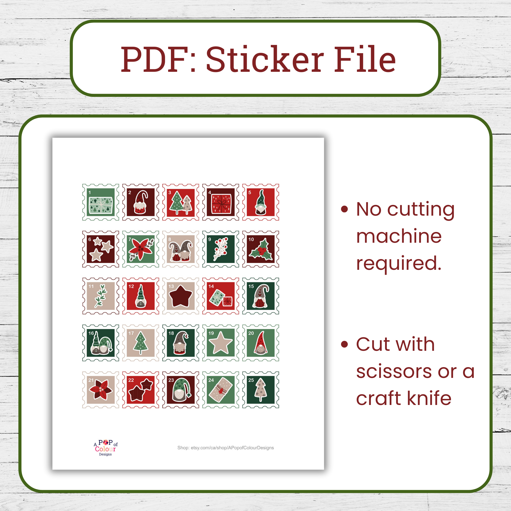 Christmas Gnome Advent Calendar 2026 – Printable Holiday Countdown Stickers for Christmas Planners - Image 3