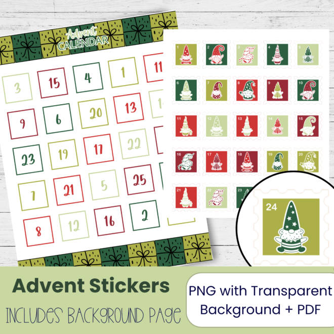 Christmas Gnome Advent Calendar 2026 – Colorful Christmas Countdown Stickers for Kids