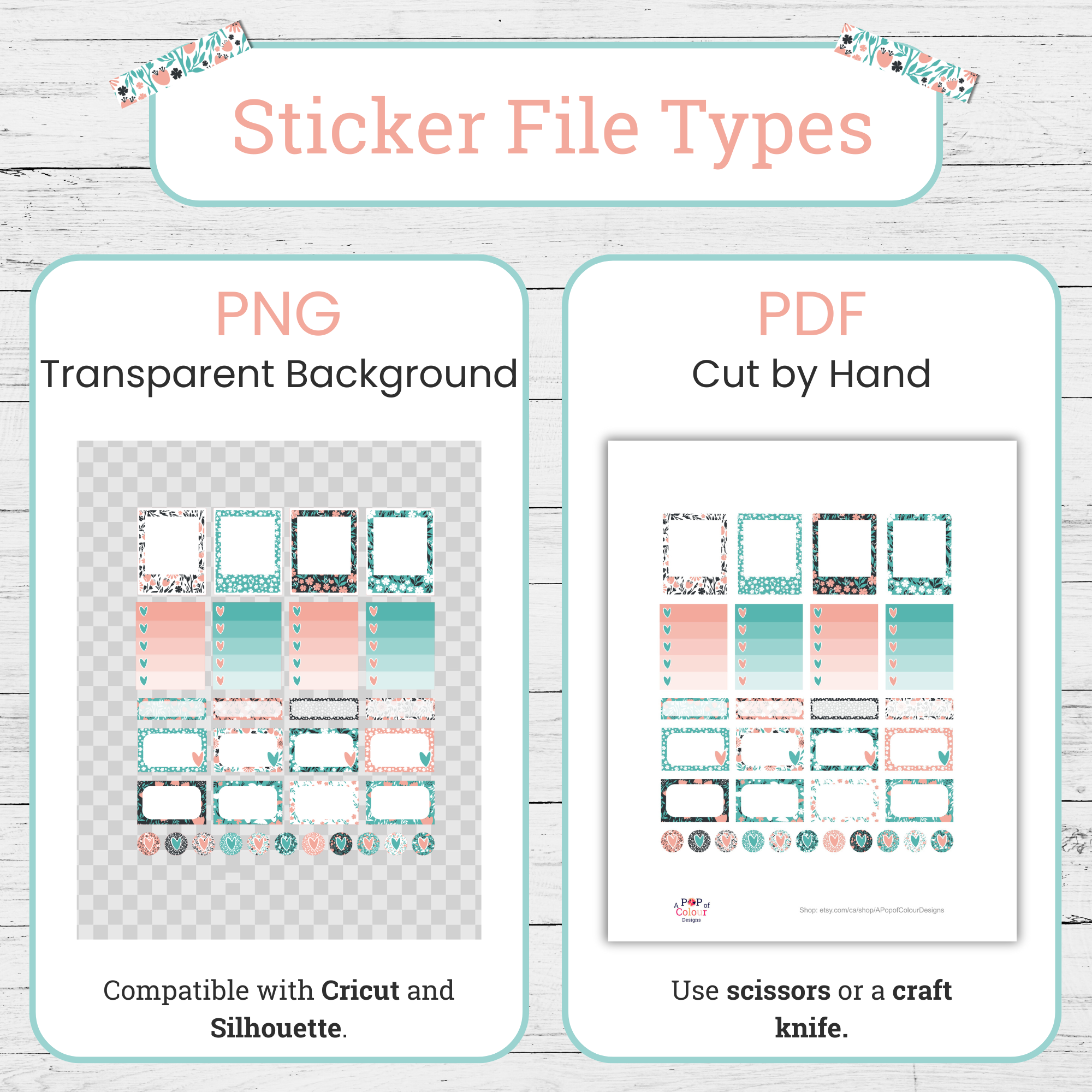 Coral and Teal Flower Pattern Stickers for Your Planner I Printable Stickers | 4-Page Weekly Planner Sticker Kit - Image 7