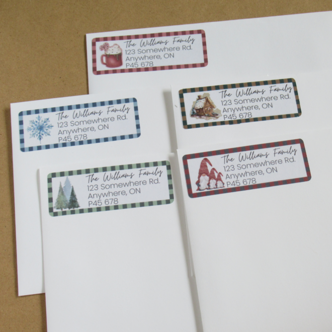 Cozy Plaid Holiday Address Labels – Editable Canva Template for Avery 5160 Labels – Rustic Christmas Return Stickers
