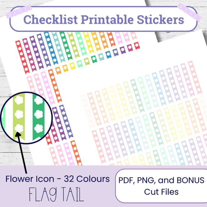 Flower Icon Checklist Stickers: Flag-Tailed Planner Stickers (PDF, PNG, Cut Files)