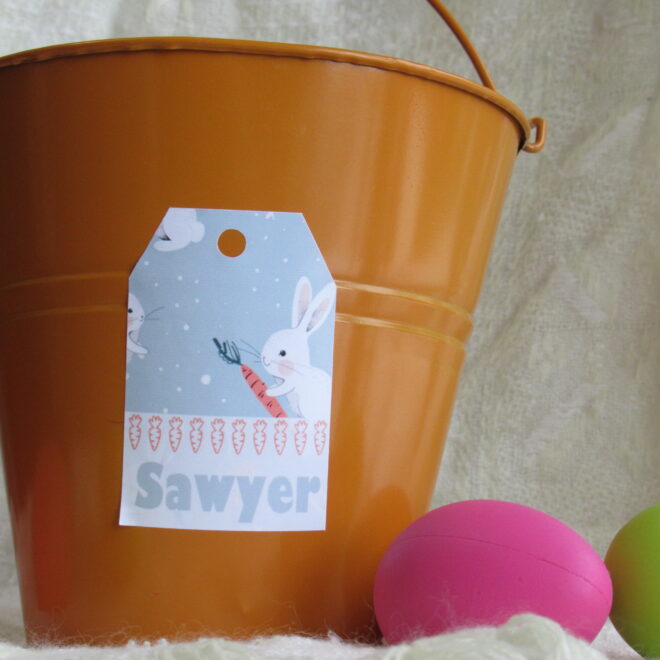 Editable Easter Basket Name Tags: Bunny Gift Tag Stickers (Canva Template)