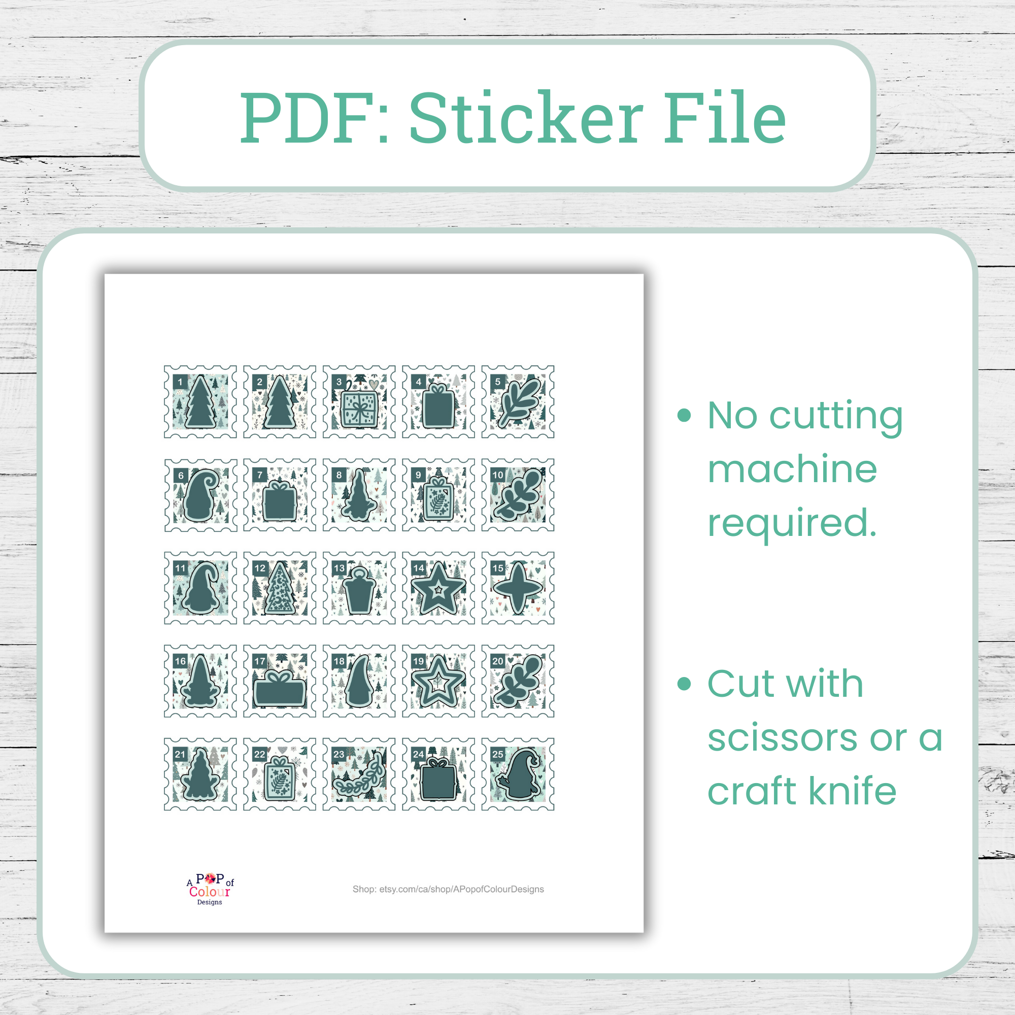 Nordic Christmas Tree Advent Calendar Stickers: Printable DIY Kit (Digital Download)) - Image 3