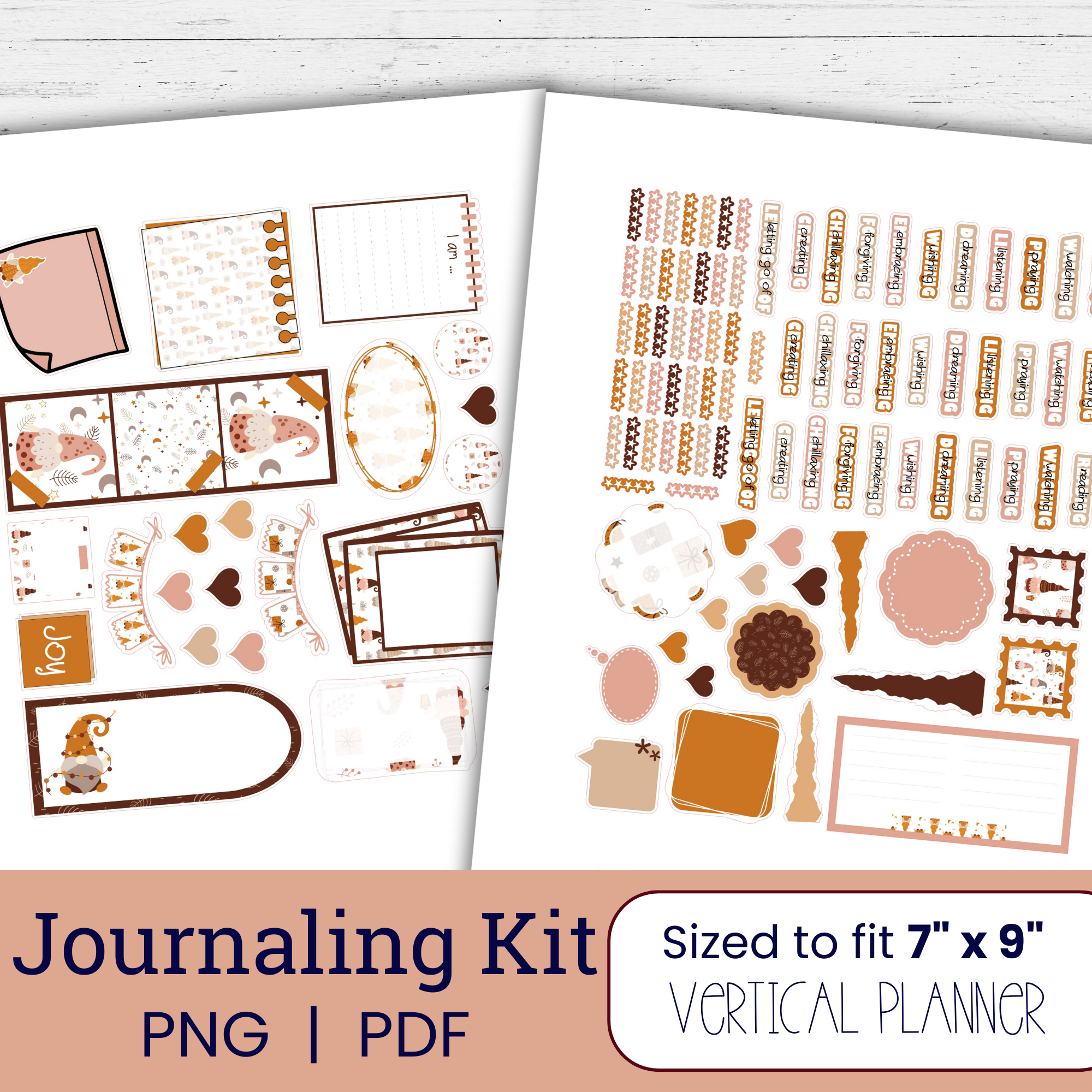 Boho Christmas Gnome Journaling Stickers – Earth Tone Printable Stickers for Creative Journaling & Holiday Planning BG104