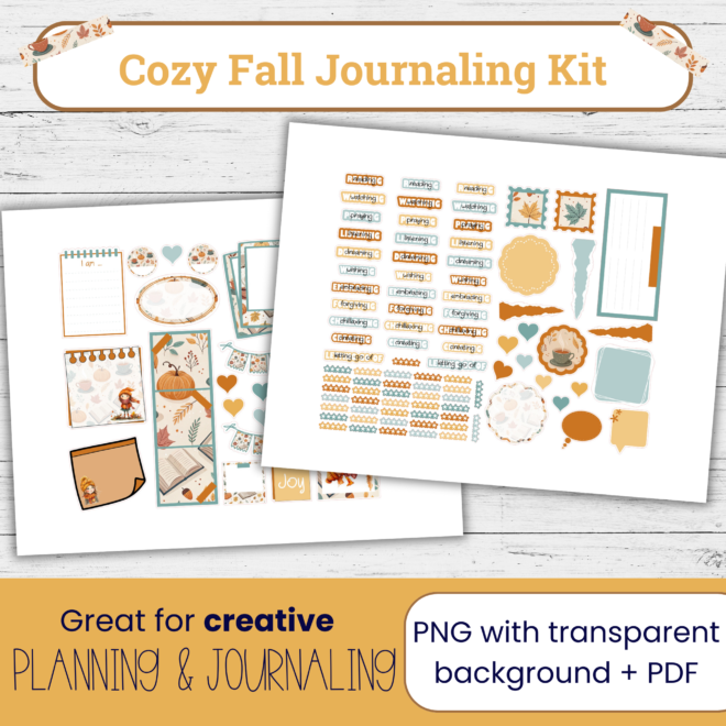 Cozy Fall Creative Journaling Stickers – Printable Autumn Stickers for Planners and Journals CF106