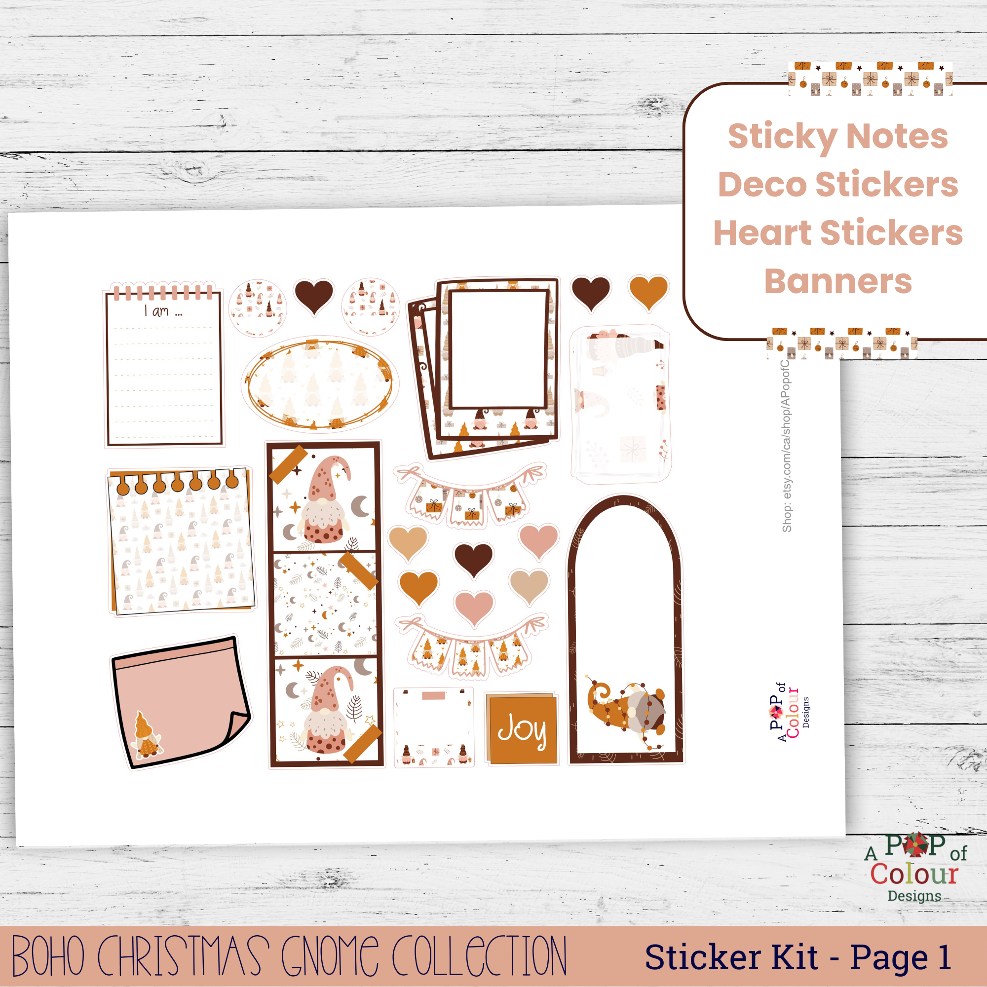 Boho Christmas Gnome Journaling Stickers – Earth Tone Printable Stickers for Creative Journaling & Holiday Planning BG104 - Image 2