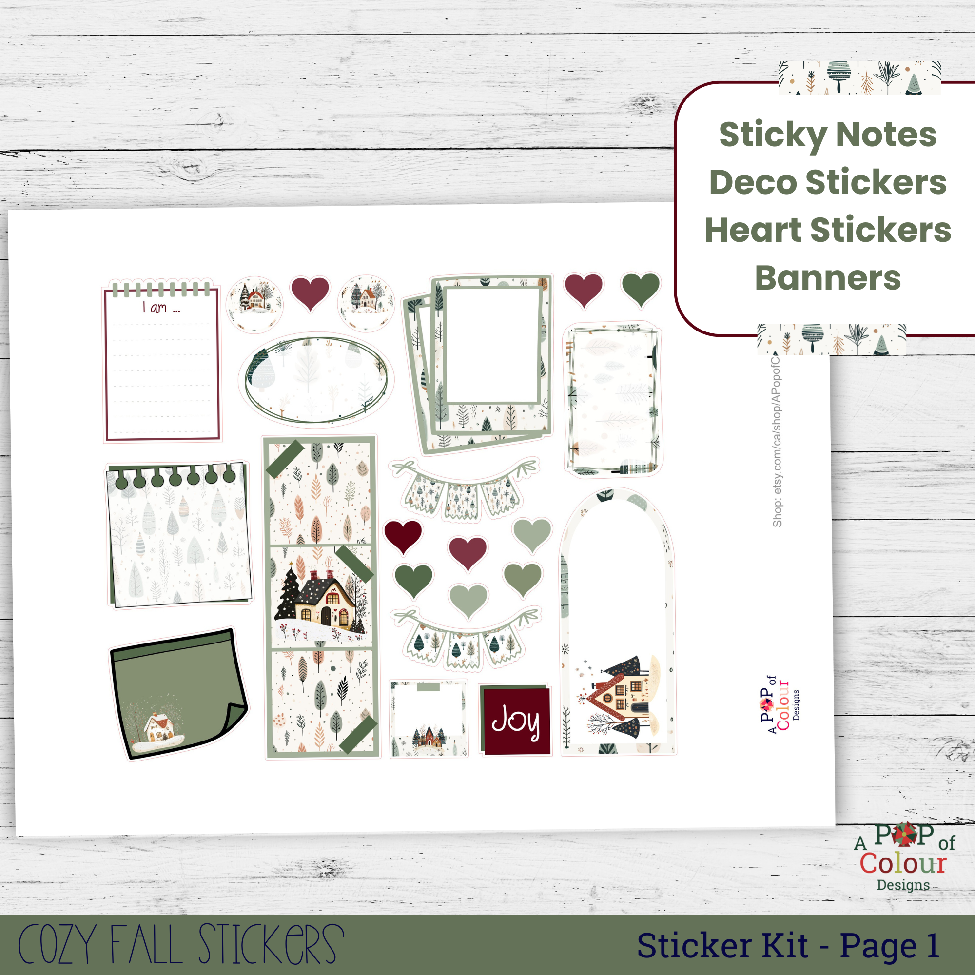 Scandinavian Christmas Village Journaling Stickers | Printable Creative Journal Stickers | Cozy Hygge Snowy Christmas Stickers CV103 - Image 2
