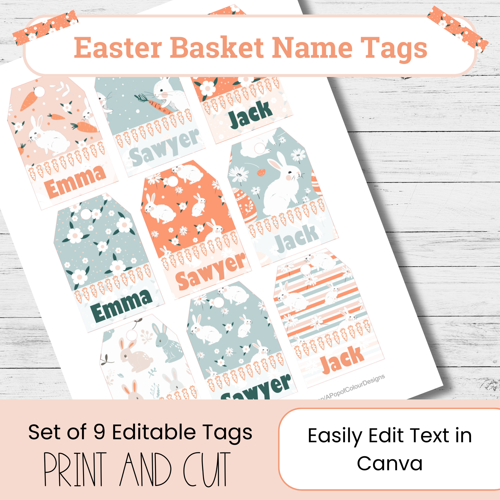 Editable Easter Basket Name Tags: Bunny Gift Tag Stickers (Canva Template) - Image 2
