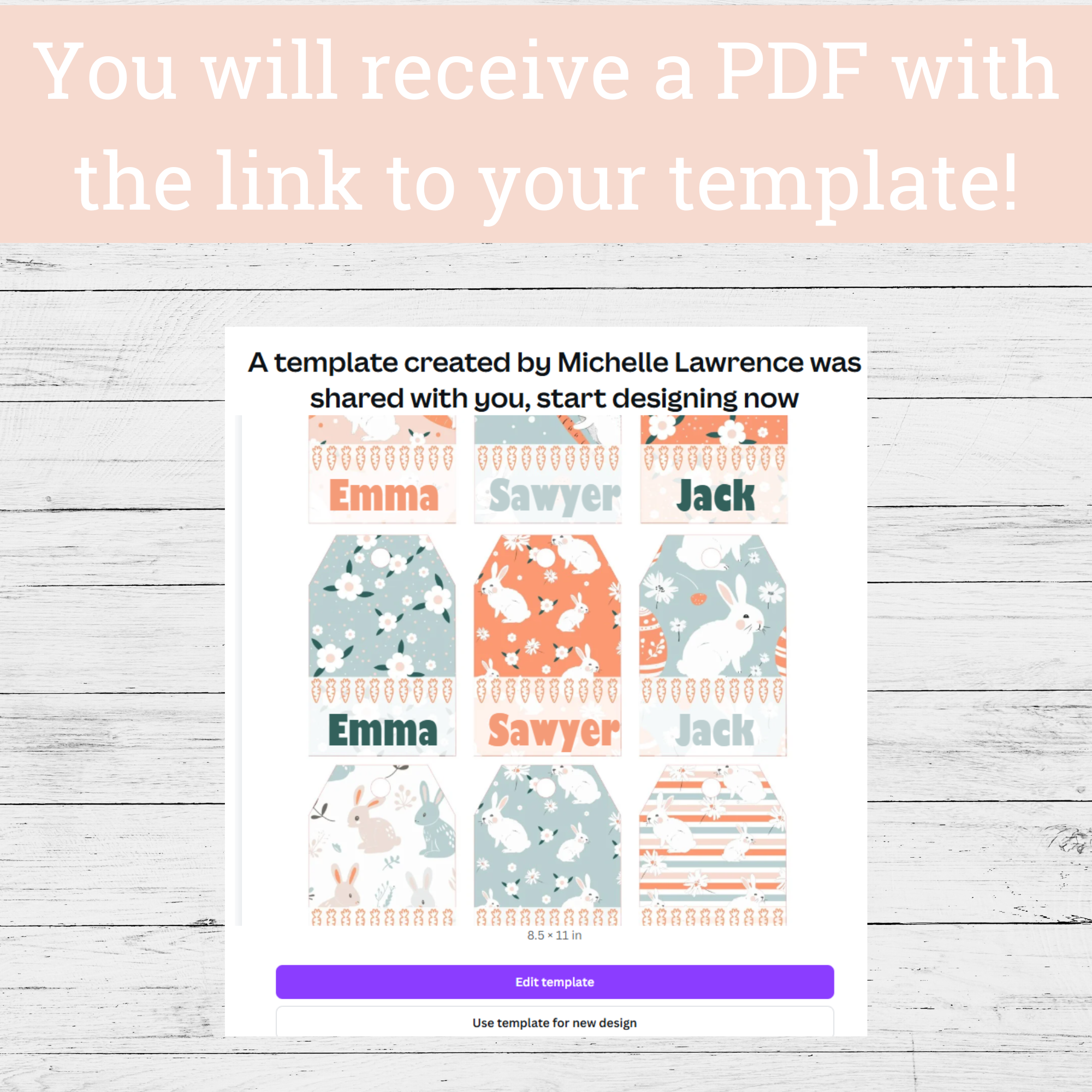 Editable Easter Basket Name Tags: Bunny Gift Tag Stickers (Canva Template) - Image 3