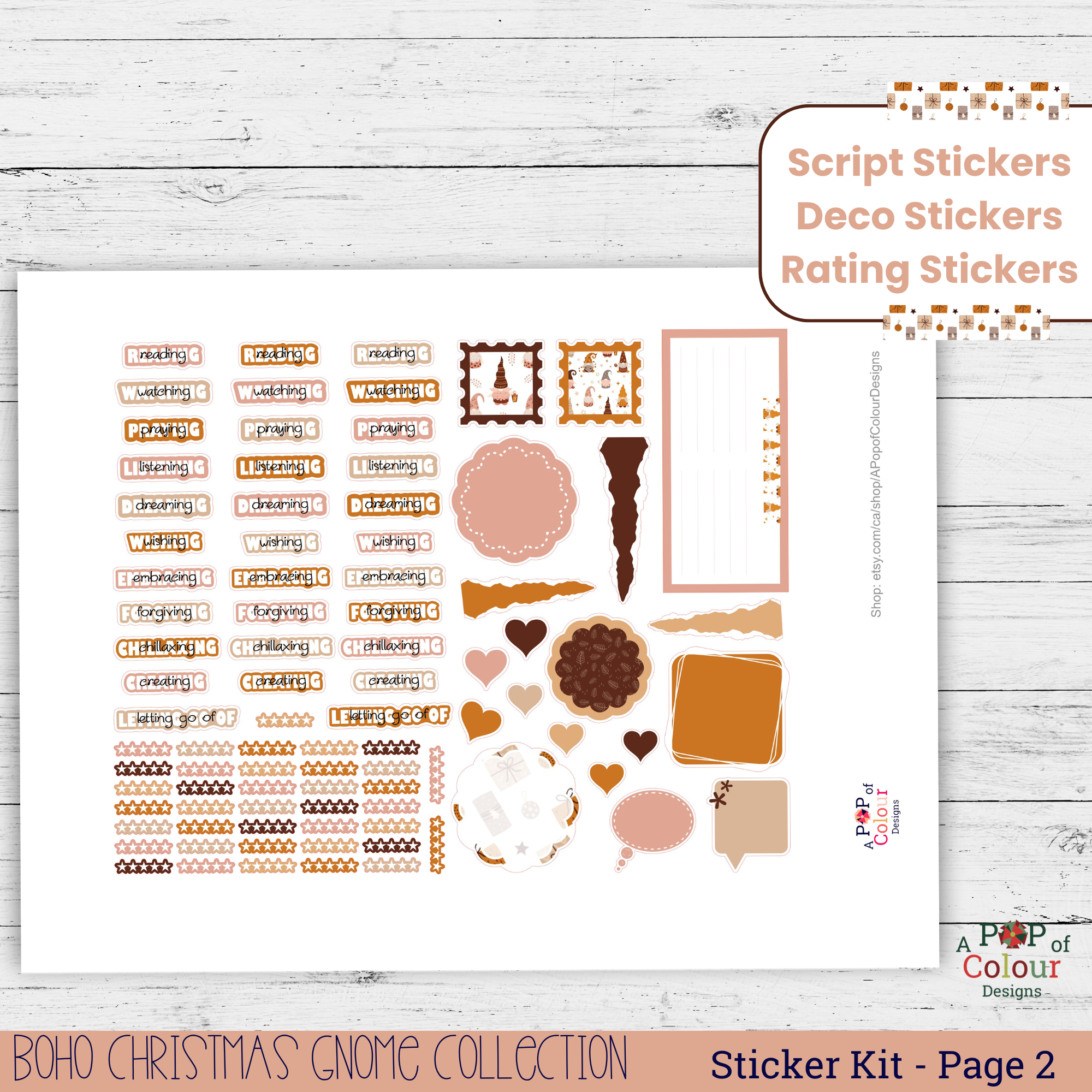 Boho Christmas Gnome Journaling Stickers – Earth Tone Printable Stickers for Creative Journaling & Holiday Planning BG104 - Image 3
