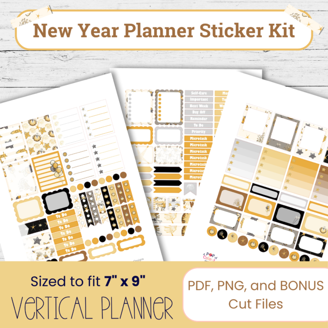 Printable New Year Weekly Sticker Kit I Vertical Planner