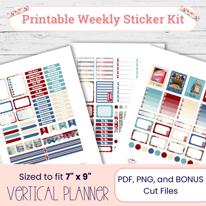 London Classics Weekly Planner Stickers | Printable Vertical Planner Sticker Kit