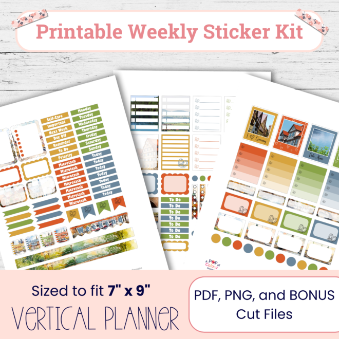 Autumn Village Weekly Planner Stickers | Printable Vertical Planner Sticker Kit | Fall Stickers
