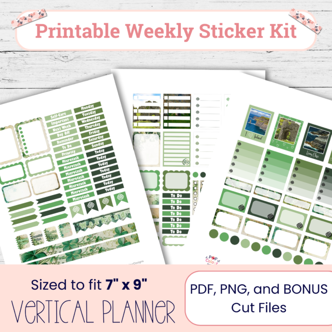 Evergreen Calm Weekly Planner Sticker Kit | Printable Vertical Planner Stickers