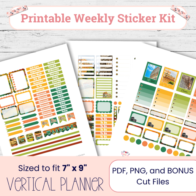 Old Town Vibes Weekly Planner Stickers | Printable Vertical Planner Sticker Kit | Travel Inspired Planner Stickers