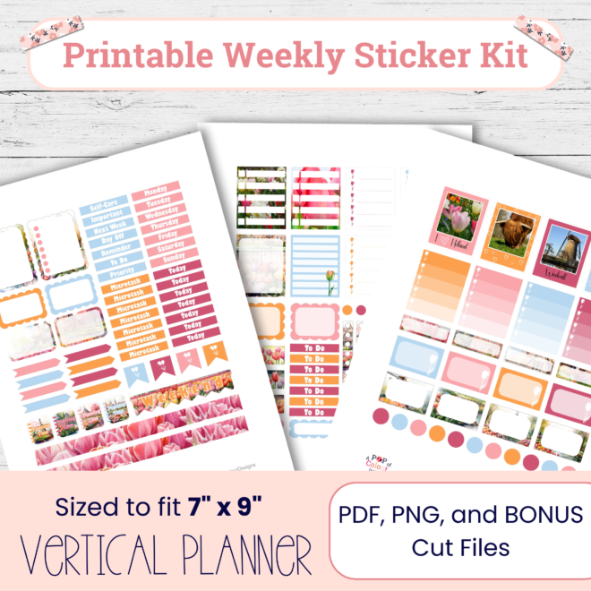 Spring Florals Weekly Planner Stickers | Printable Vertical Planner Sticker Kit