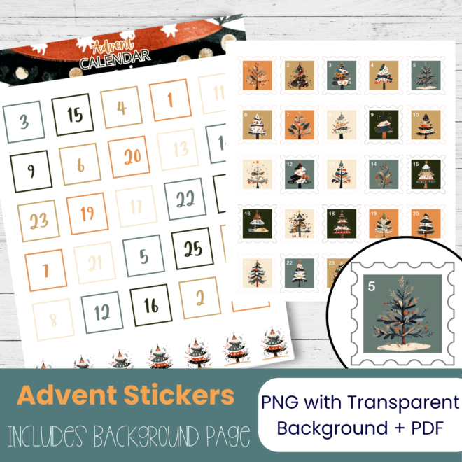 Scandinavian Christmas Tree Advent Calendar 2026 – Printable Countdown Stickers for Christmas Planners