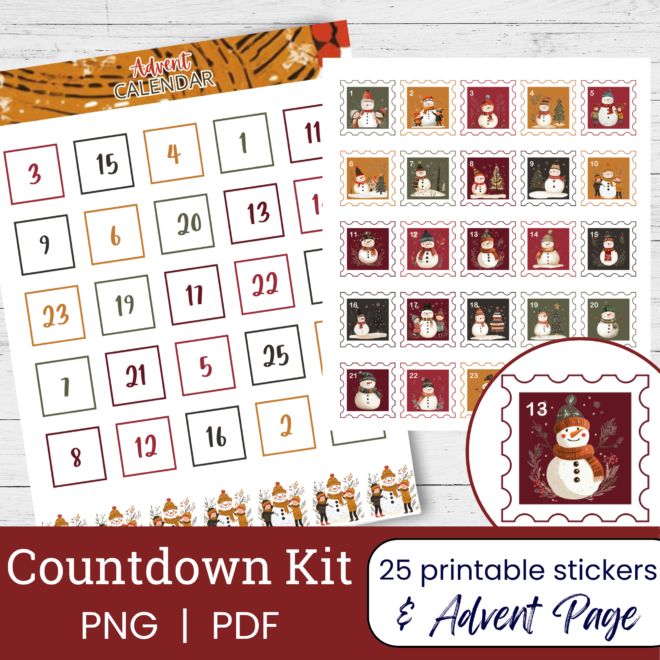 Snowman Christmas Sticker Countdown (Printable)