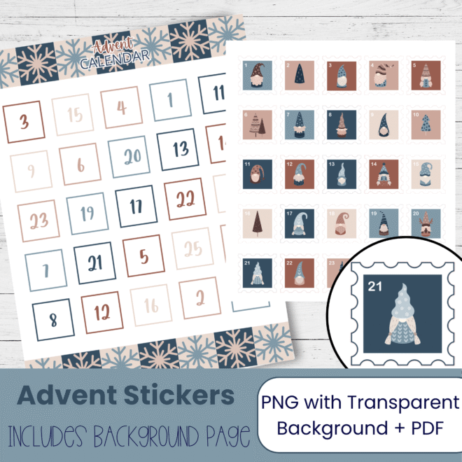 Winter Gnomes Advent Calendar 2026 – Cozy Christmas Printable Countdown Stickers for Planners and DIY Advent Calendar