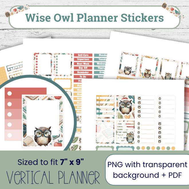 Back to School Wise Owl Weekly Planner Stickers – Printable Planner Kit for Vertical Layouts