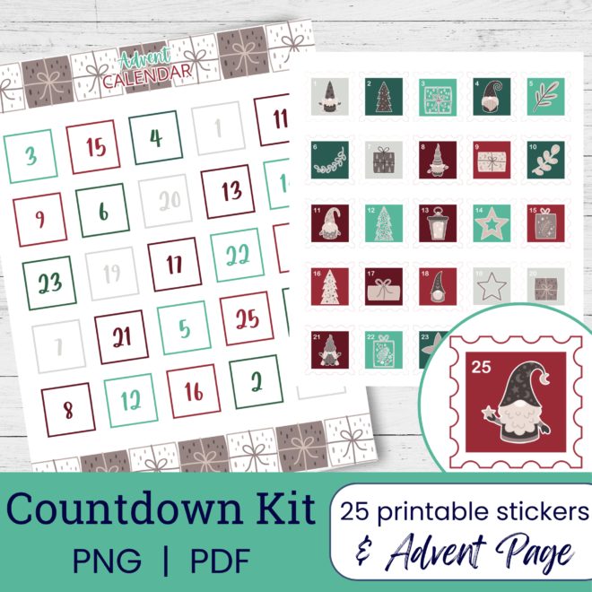 Cozy Christmas Gnomes | Printable Advent Sticker Kit