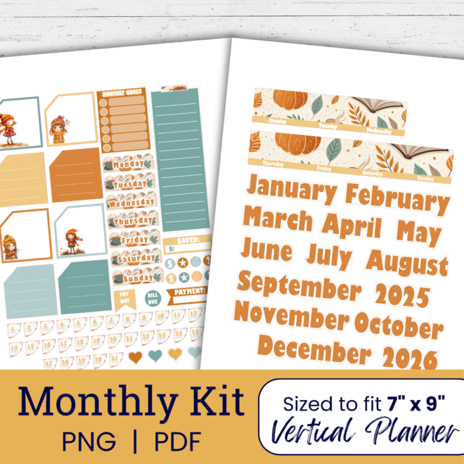 Cozy Fall Monthly Planner Sticker Kit (Printable)