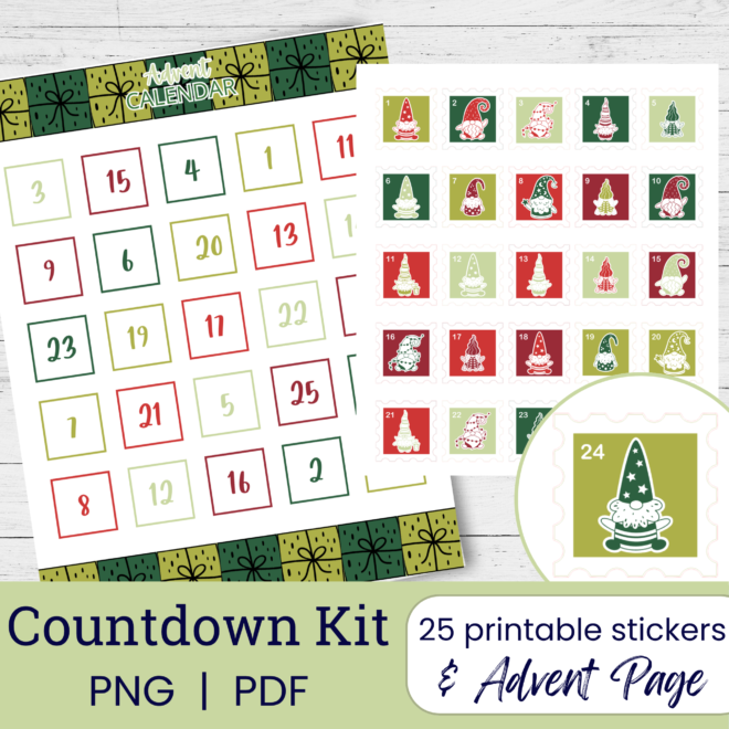 Festive Christmas Gnomes Sticker Countdown (Printable)