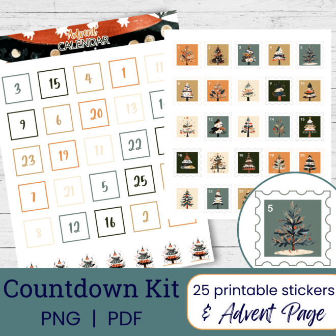 Scandinavian Christmas Tree Countdown Stickers | Advent DIY Kit