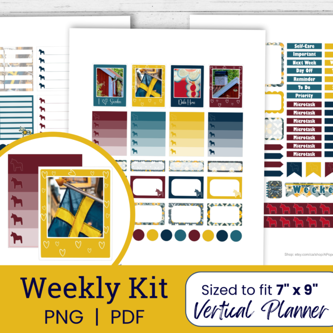 Swedish Aesthetic Weekly Planner Sticker Kit (Printable)