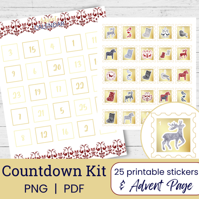 Printable Swedish Christmas Countdown Stickers | Advent DIY Kit