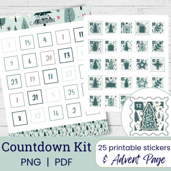 Printable Winter Christmas Tree Countdown Stickers | Advent DIY Kit