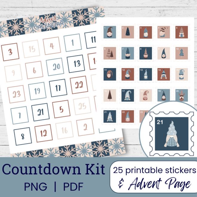 Winter Gnomes Countdown Stickers | Printable DIY Advent Calendar