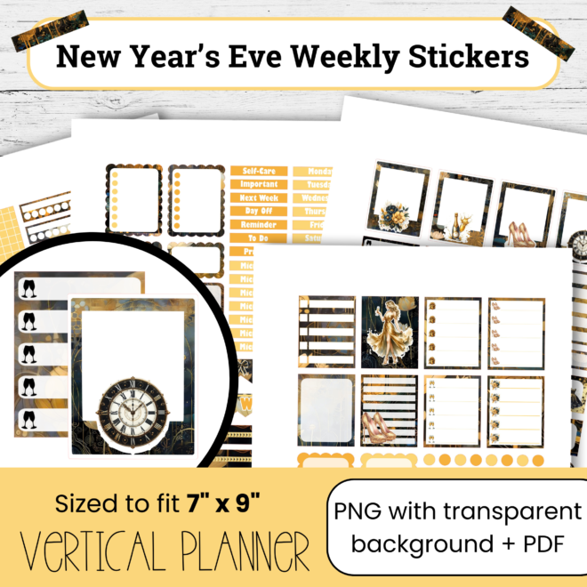 New Year’s Eve Party Weekly Planner Kit | Vertical Planner Layout NYE108
