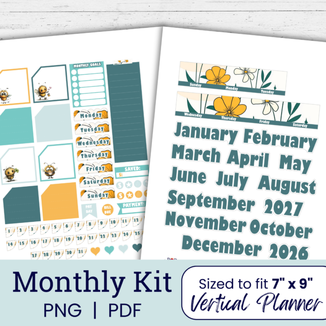 Whimsy Bees Monthly Planner Sticker Kit (Printable)