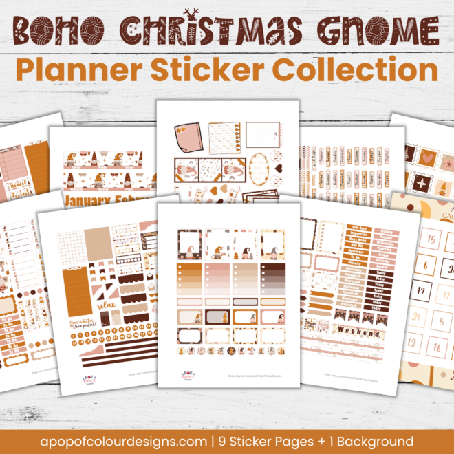 Boho Christmas Gnome Planner Sticker Collection