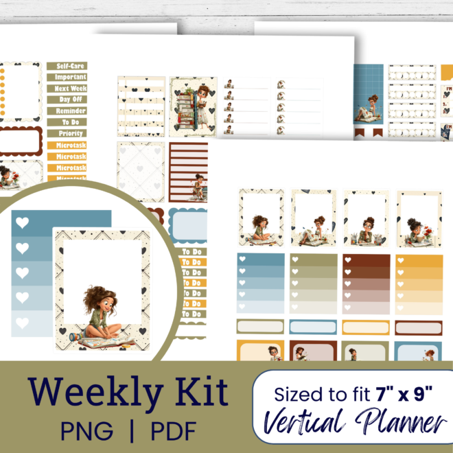 Reflective Journaling Women Weekly Planner Sticker Kit (Printable)